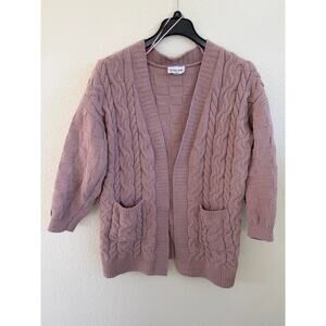 Olive + Oak Mauve Pink Cable Knit Cardigan Sweater Size Large